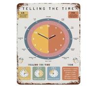 VWWJCCRO Nursery Learning Clock Tin Sign Telling Time Educational Metal Poster for Toddler Room Preschool Classroom Decor 8 X 12 inch