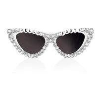 Vxcvzv 1 paire de lunettes de soleil Hello Forty pour 40e anniversaire, lunettes de soleil diamant brillant, accessoires d'anniversaire pour femme, prise de photos d'anniversaire, blanc
