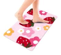 Vxcvzv Joli tapis de bain, motif fleur de fraise pour salle de bain, paillasson doux pour la peau pour chambre d'enfant, tapis de bain absorbant, rose, 45 x 65 cm