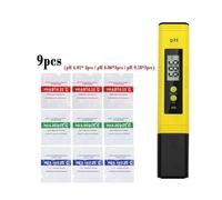 VXDEFP PH Mètre du Sol, Testeur de qualité de l'eau Haute précision 0,01 pH, écran LCD numérique, pla de Mesure, Stylo de Test de pH, adapté aux piscines et Aquariums(Yellow 9pcs Powder)