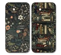 Vxinvnoi 2 Pièces Coque pour iPhone 12 Mini 5,4'', Étui Souple TPU Aesthetic Motif Dessin Durable Fine Silicone Housse de Antichoc Anti-Rayures Camera Protection Cover pour Fille, Noir-Fleur01