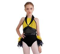Vxuxlje Body Danse Latine Enfant Fille Paillette Costume Danse Moderne Jazz Hip hop Robe Danse Brillant Justaucorps Latine Jazz Tango Costume Compétition 5-16 Ans
