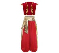 Vxuxlje Déguisement Arabe Enfant Garçon Ensemble de Costumes Arabes Gilet avec Pantalon Arabie Costume Prince Roi Costume Carnaval Halloween Mascarade 3-16 Ans Rouge 7-8 ans
