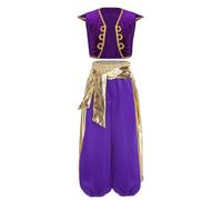Vxuxlje Déguisement Arabe Enfant Garçon Ensemble de Costumes Arabes Gilet avec Pantalon Arabie Costume Prince Roi Costume Carnaval Halloween Mascarade 3-16 Ans Violet 5-6 ans