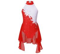 Vxuxlje Enfant Fille Justaucorps Gymnastique Danse Robe de Danse Classique Ballet Latin Patinage Artistique Strass Brillant Robe Compétition 5-16 Ans Rouge 13-14 ans