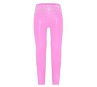Vxuxlje Enfant Fille Legging de Sport Taille Haute Pantalon Danse Moderne Jazz Hip-hop à Paillettes Collants de Patinage Artistique Tenue Spectacle Dancewear 5-16 Ans Rose 11-12 Ans