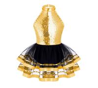 Vxuxlje Enfant Fille Robe Danse Tutu Ballet à Paillettes Justaucorps Gymnastique Danse Classique Robe Moderne Jazz Hip-hop Spectacle Dancewear 4-16 Ans Or 15-16 Ans