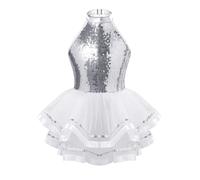 Vxuxlje Enfant Fille Robe Danse Tutu Ballet à Paillettes Justaucorps Gymnastique Danse Classique Robe Moderne Jazz Hip-hop Spectacle Dancewear 4-16 Ans Blanc 7-8 Ans