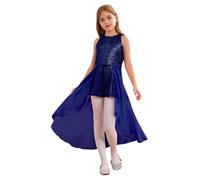 Vxuxlje Enfant Fille Robe de Soirée Princesse à Paillettes Brillant Asymétrique Robe Mariage Cérémonie Combinaison Robe de Fête Bal 6-16 Ans Bleu Marine 13-14 Ans