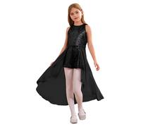 Vxuxlje Enfant Fille Robe de Soirée Princesse à Paillettes Brillant Asymétrique Robe Mariage Cérémonie Combinaison Robe de Fête Bal 6-16 Ans Noir 11-12 Ans