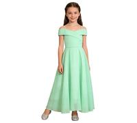 Vxuxlje Enfant Fille Robe Soirée Princesse Epaule Nue Robe Demoiselle d'honneur Mariage Cérémonie Robes de Fête Bal 6-16 Ans Menthe Verte 9-10 Ans