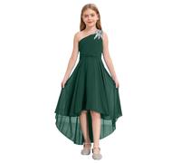Vxuxlje Enfant Fille Robe Soirée Princesse Une Epaule à Strass Plissé Robe Demoiselle d'honneur Mariage Cérémonie Robe de Fête Bal Carnaval 6-16 Ans armée Verte 9-10 Ans