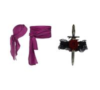 Vxuxlje Epée De Pirate Avec Ruban De Dentelle Sangle Ceinture Tenue De 4 pièces Bronze Bordeaux Taille unique
