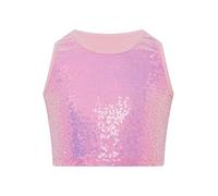 Vxuxlje Haut Danse Pailleté Enfant Fille Crop Top Danse Moderne Hip-hop Jazz Débardeur Gymnastique Gilet Danse Latine Jazz Rumba Salsa Valse Tango Dancewear 5-16 Ans Rose 2-6 Ans