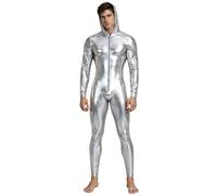 Vxuxlje Homme Wetlook Bodysuit Similicuir Bodystirng Costume D'Astronaute | Halloween Carnaval,Bodycon,Combinaison Chat Métallique Brillant,En Plein Air,Carnavals,Sports,Rave,Gogo Party,Cosplay