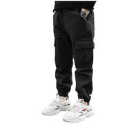 Vxuxlje Pantalon Cargo Enfant Garçon Pantalon Baggy Multi Poche Pantalon Jogging de Sport Danse Hip-hop Pantalon Casual Workout Streetwear 4-14 Ans Noir 11-12 Ans