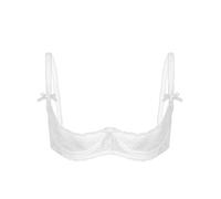 Vxuxlje Soutien-Gorge Femme Dentelle Push Up Brassière Réglable Bra Top Seins Nue Lingerie de Nuit Erotique sous-Vêtement Transparent Corset Underwear S-4XL Blanc S