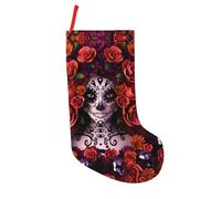 VXXNlnn Bas de Noël 45,7 cm - Jour des morts Sugar Roses Skull Full Print Cheminée Décoration de vacances à suspendre, décoration de maison et de bureau