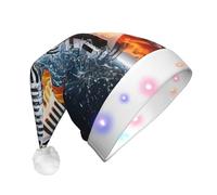 VXXNlnn Bonnet de Noël à LED avec imprimé microphone de glace et feu pour adultes - Chapeau de Père Noël festif, en peluche douce, couvre-chef de fête d'hiver