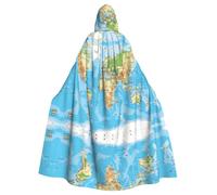 VXXNlnn Cape à capuche unisexe pour adulte - Carte du monde complète imprimée - Cape de cosplay pour fêtes, carnavals et événements à thème