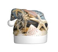 VXXNlnn Chapeau de Noël festif pour adultes - Chapeau de Père Noël unisexe avec coquillages de plage, étoiles de mer, sable, parfait pour Noël, fêtes de fin d'année