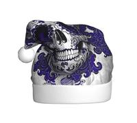 VXXNlnn Chapeau de Noël festif pour adultes - Chapeau de Père Noël unisexe avec flotteur violet et motif tête de mort d'horreur en sucre, parfait pour Noël, fêtes de vacances