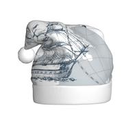VXXNlnn Chapeau de Noël festif pour adultes - Chapeau de Père Noël unisexe avec motif imprimé carte nautique, parfait pour Noël, fêtes de fin d'année