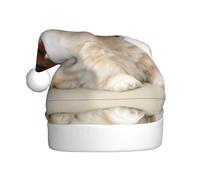 VXXNlnn Chapeau de Noël festif pour adultes - Chapeau de Père Noël unisexe avec motif imprimé chien de Poméranie à poils courts, parfait pour Noël, fêtes de fin d'année