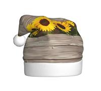 VXXNlnn Chapeau de Noël festif pour adultes - Chapeau de Père Noël unisexe avec motif tournesol en bois, parfait pour Noël, fêtes de fin d'année