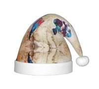 VXXNlnn Chapeau de Père Noël imprimé carte du monde abstrait festive pour enfants - Chapeau de Noël en peluche douce, couvre-chef de fête pour Noël, Nouvel An