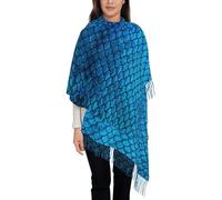 VXXNlnn Écharpe à pompons pour femme avec imprimé étoiles lumineuses - Châle à franges tendance automne-hiver, léger et doux, voyage décontracté, Écailles de poisson bleues., taille unique