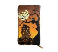 VXXNlnn Élégant portefeuille en cuir imprimé République dominicaine pour femme - Pochette légère à deux volets avec blocage RFID, design fin à trois volets, Tête de citrouille noire, Taille unique