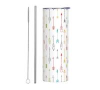 VXXNlnn Ensemble de 2 tasses en acier inoxydable de 591 ml - Art coloré dessiné à la main avec imprimé flèches de style bohème avec poignée et couvercle - Verres portables chauds et froids