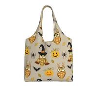 VXXNlnn Grand sac fourre-tout réutilisable en toile avec imprimé de vieux tracteur et de ferme, parfait pour la vie quotidienne, Citrouille d'Halloween et chouette, Taille unique