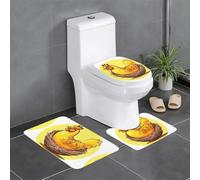 VXXNlnn Lot de 3 tapis de salle de bain en flanelle doux en forme de U pour salle de bain, coiffeuse - Motif nid d'oiseau doré