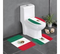 VXXNlnn Lot de 3 tapis de salle de bain en flanelle doux en forme de U pour salle de bain, coiffeuse et coiffeuse - Motif drapeau du Mexique