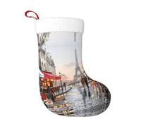 VXXNlnn Peinture à l'huile Paris Street Scène Tour Eiffel Imprimée Chaussette de Noël 45,7 cm - Décoration de vacances durable, cheminée suspendue, parfait pour Noël, Halloween