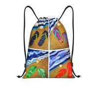 VXXNlnn Sac à dos léger avec cordon de serrage - Imprimé tongs - Pour le sport, le yoga, les voyages et la randonnée - Sac à dos réglable, Noir , S