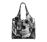 VXXNlnn Sac fourre-tout en toile avec imprimé hiboux mignons - Grand sac fourre-tout réutilisable pour femme, parfait pour la vie quotidienne, Tête de mort noire., Taille unique