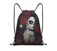 VXXNlnn Sacs à cordon de serrage légers - Sac à dos réglable avec imprimé « Day of the Dead Girl » pour le sport, le yoga, les voyages et la randonnée, Noir , M