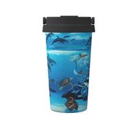 VXXNlnn Tasse à café isotherme avec imprimé vie marine bleu marine - 500 ml tasse de voyage double couche avec pour voiture, bureau, maison