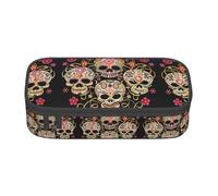 VXXNlnn Trousse à crayons motif tête de mort squelette flamboyante - Organiseur multi-usages, sac de papeterie, parfait pour l'école, le bureau et les voyages, Crâne Jour des Morts, Taille unique