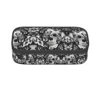 VXXNlnn Trousse à crayons noire avec imprimé tête de mort et rose - Organiseur multifonction pour stylos, trousse de papeterie, parfaite pour l'école, le bureau et les voyages, Tête de mort noire