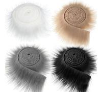 Vyanveo 4 Pièces Fausse Fourrure au Metre 5 x 150 x 10 cm Fourrure Bande Prédécoupées Tissu en Fausse Fourrure pour Barbe de Nain Cheveux de Père Noël Lutin Décoration DIY (Blanc, Marron, Noir, Gris)