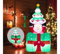 VYBEWAVE Décorations de Noël gonflables de 1,8 m, Père Noël en mouvement qui se déplace dans une boîte cadeau tenant un arbre de Noël, décoration de cour gonflable, lumières LED intégrées pour