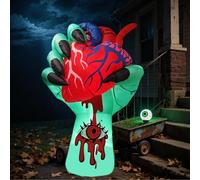 VYBEWAVE Main de zombie gonflable d'Halloween de 1,5 m avec cœur pompant, décorations d'extérieur animées effrayantes avec LED intégrées pour décoration d'intérieur, fête, jardin, pelouse