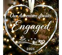 VYBRID Décoration de Noël en cristal en forme de cœur Engaged 2026, notre aventure attend des fiançailles, cadeau de couple nouvellement fiancé, décoration à suspendre pour fiancée