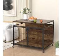 VyGrow Cage pour chiens de grande taille, caisse en bois avec double porte, table d'appoint robuste, pour l'intérieur, roues pivotantes ou repose-pieds, 99,9 x 71,1 x 80,1 cm (L x l x H)
