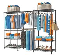 VyGrow Portant à vêtements réglable et robuste avec 4 tringles de suspension et 7 étagères, charge de 362,9 kg, 179 x 34,5 x 195 cm (L x l x H), noir