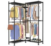 VyGrow Portant à vêtements robuste en forme de L pour coin, portant à vêtements autoportant en métal, armoire réglable avec 5 tringles de suspension et 7 étagères, 177 x 34 x 195 cm (L x l x H), noir